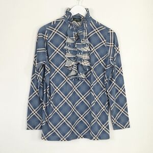 LRL LAUREN JEANS CO Blue Multi Long Sleeve Ruffled Blouse Women's Size 1X
